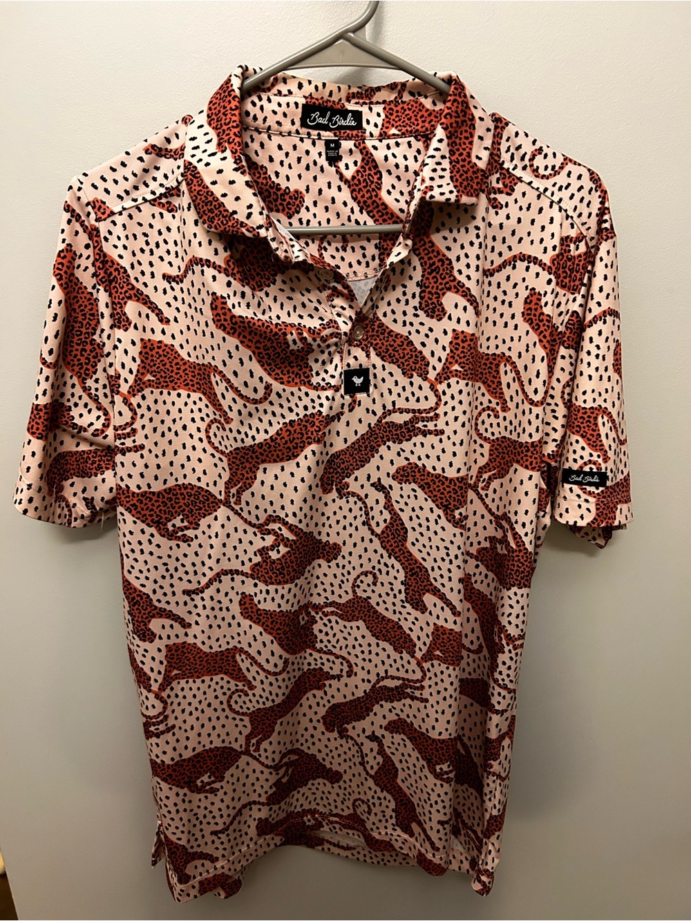 Bad Birdie Pink and Rust Cheetah-Print Polo